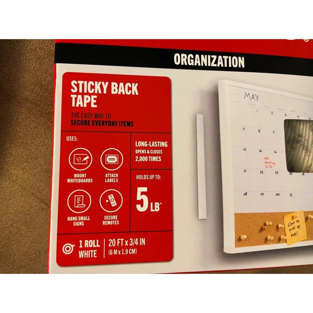 NIP VELCRO Brand Organization Sticky Back Tape 20 ft x 3/4 in Holds 5 lb White